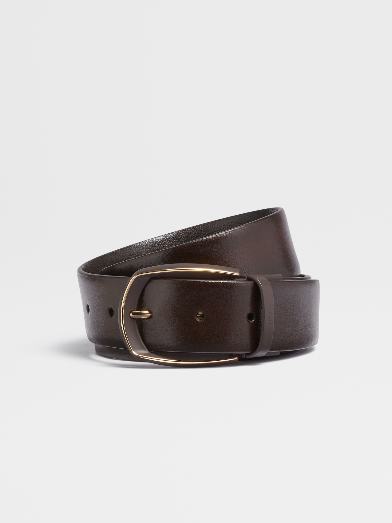 Dark Brown Hand-Buffed Leather and Madras Engraved Leather Reversible Belt